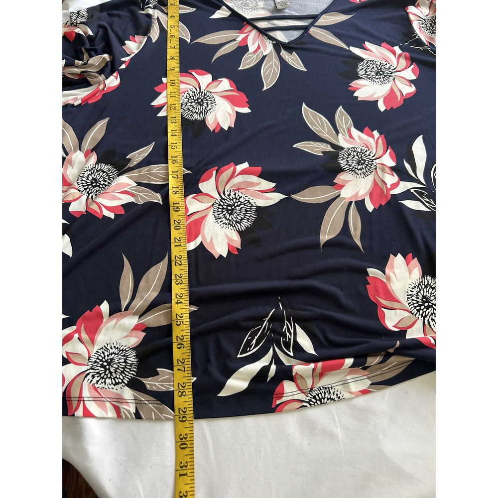 Catherines Tropical Floral Stretch Blouse Womens Size 3X Blue Classic Comfort - Picture 7 of 8